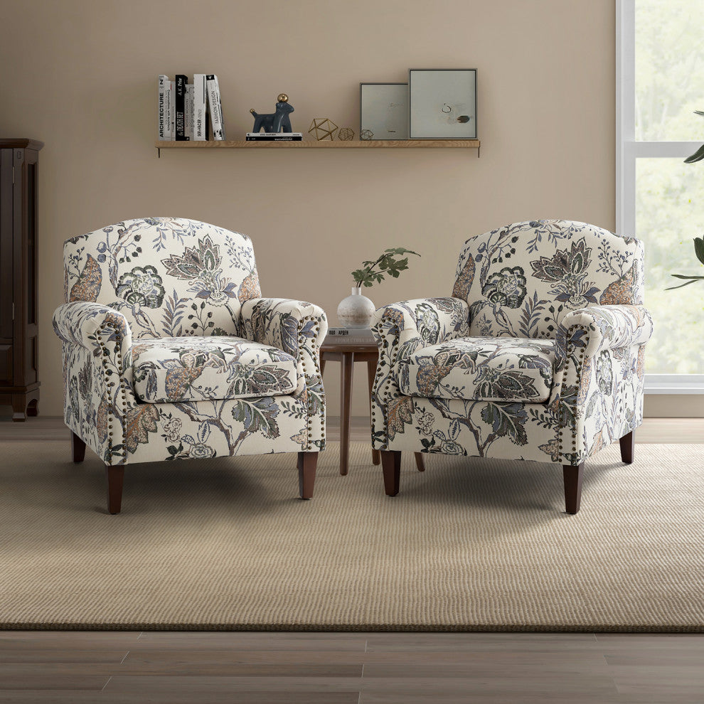 Comfy Armchair With Nailhead Trims Set of 2, Gray