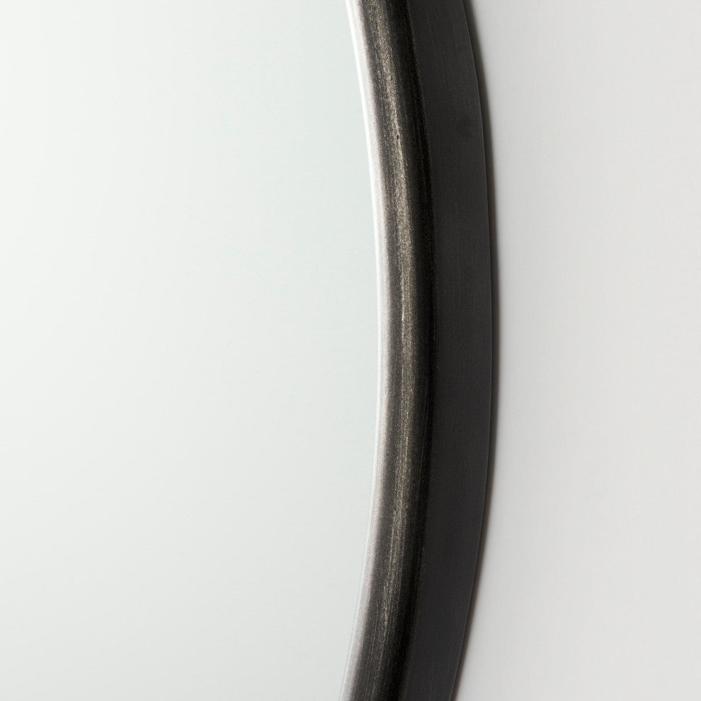 Piper Black Metal Frame Round Mirror, 36"
