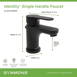 Identity Single-Handle Single Hole Faucet With Drain Assembly, 1.0 gpm, Matte Black, Push Pop Drain
