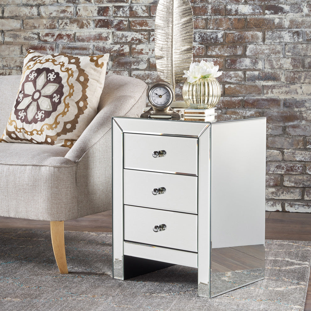 GDF Studio Lucille Mirror Finished 3-Drawer Accent Table