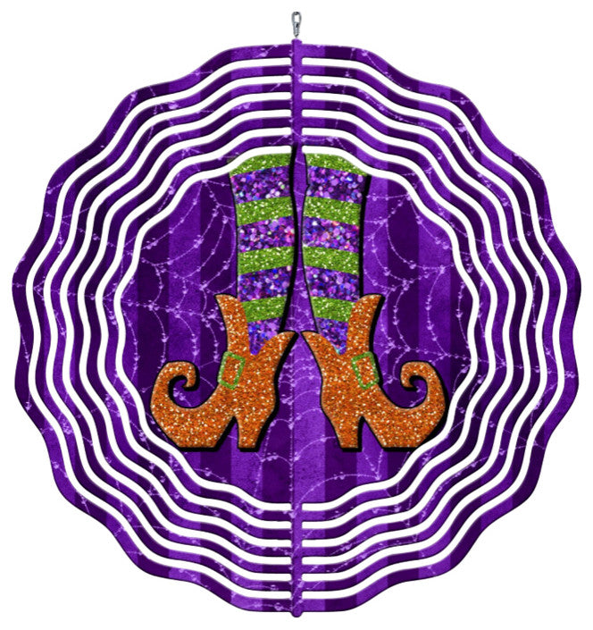 Halloween Witches Boots Orange Purple Wind Spinner 10 Inch Garden Patio Decor