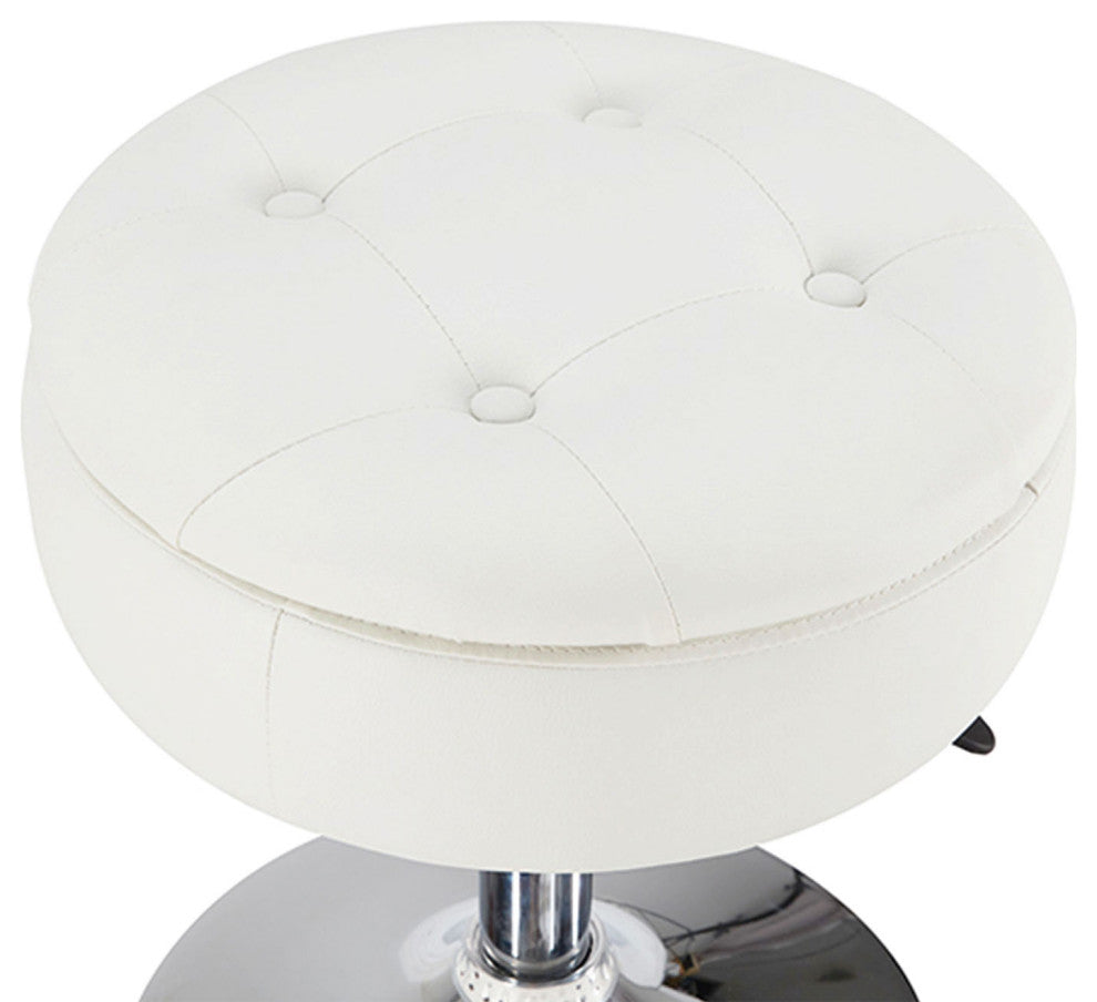 Storage Swivel PU Leather Vanity Stool, White With Removeable Tray