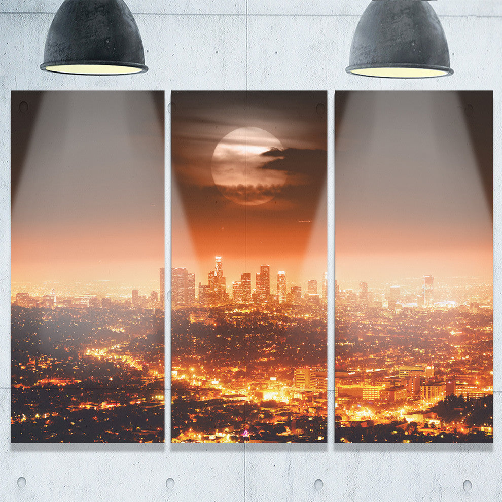 "Dramatic Full Moon Over Los Angeles" Metal Wall Art, 3 Panels, 36"x28"