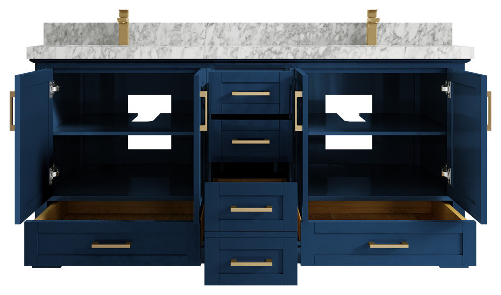 Boston 72 Double Sink Bath Vanity in Navy Blue 2" Carrara Marble