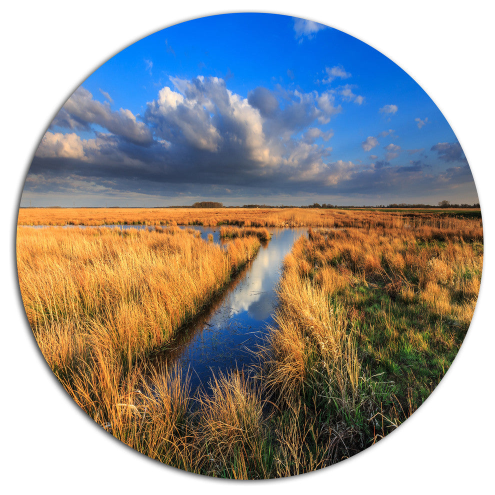 Meadow Land With Beautiful Skyscrapers, Landscape Round Wall Art, 36"