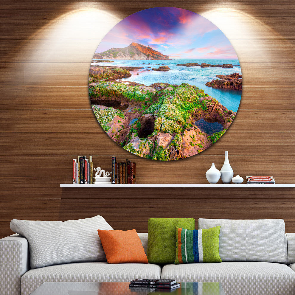 Giallonardo Beach Spring Sunset, Seashore Photo Round Wall Art, 23"