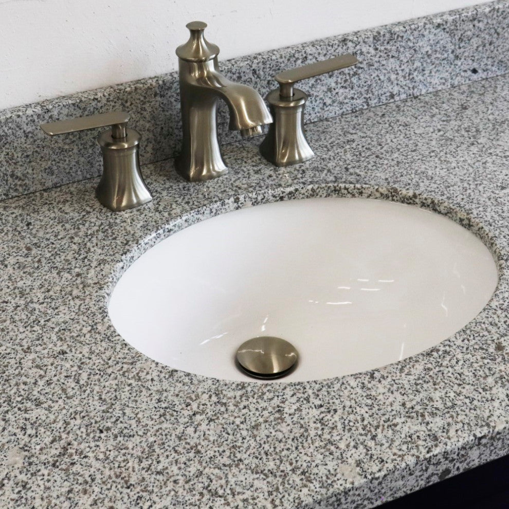 37" Single Sink Vanity, Blue Finish With Gray Granite