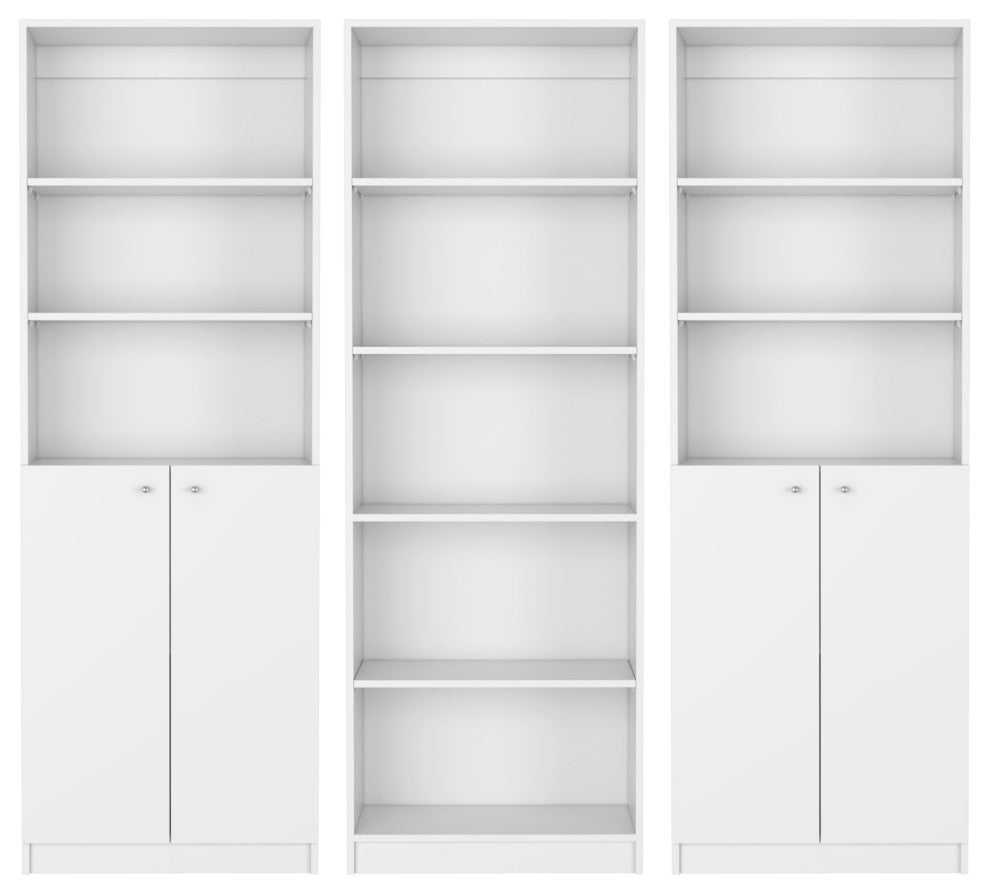 Salina 3 Piece Living Room Set with 3 Bookcases, White
