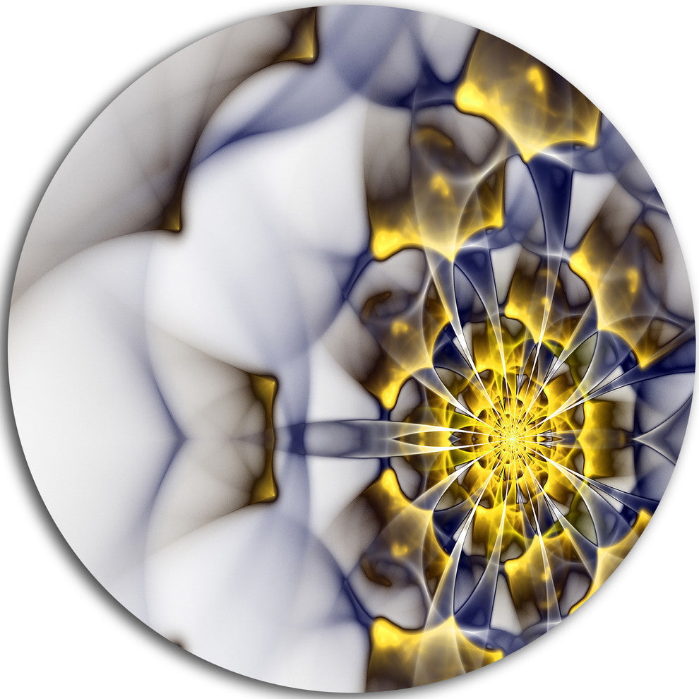 Unique Gold And White Fractal Flower, Floral Disc Metal Artwork, 11"