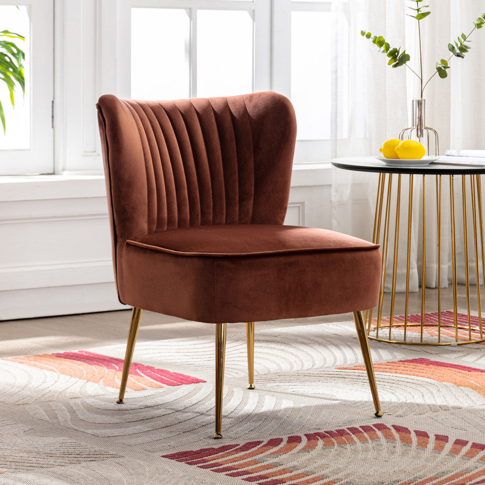 WestinTrends 22" Tufted Velvet Accent Chair for Dining, Living Room, Bedroom, Brown