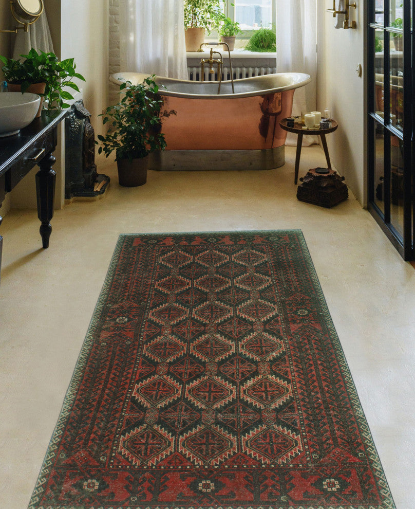 Vintage Distressed Kamelya Charcoal/Rust Rug, 3'7x6'2