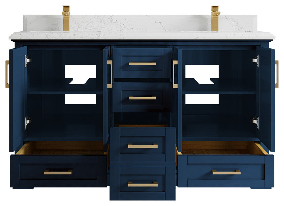 Boston 60 Double Bathroom Vanity in Navy Blue 1.5" Empira Quartz