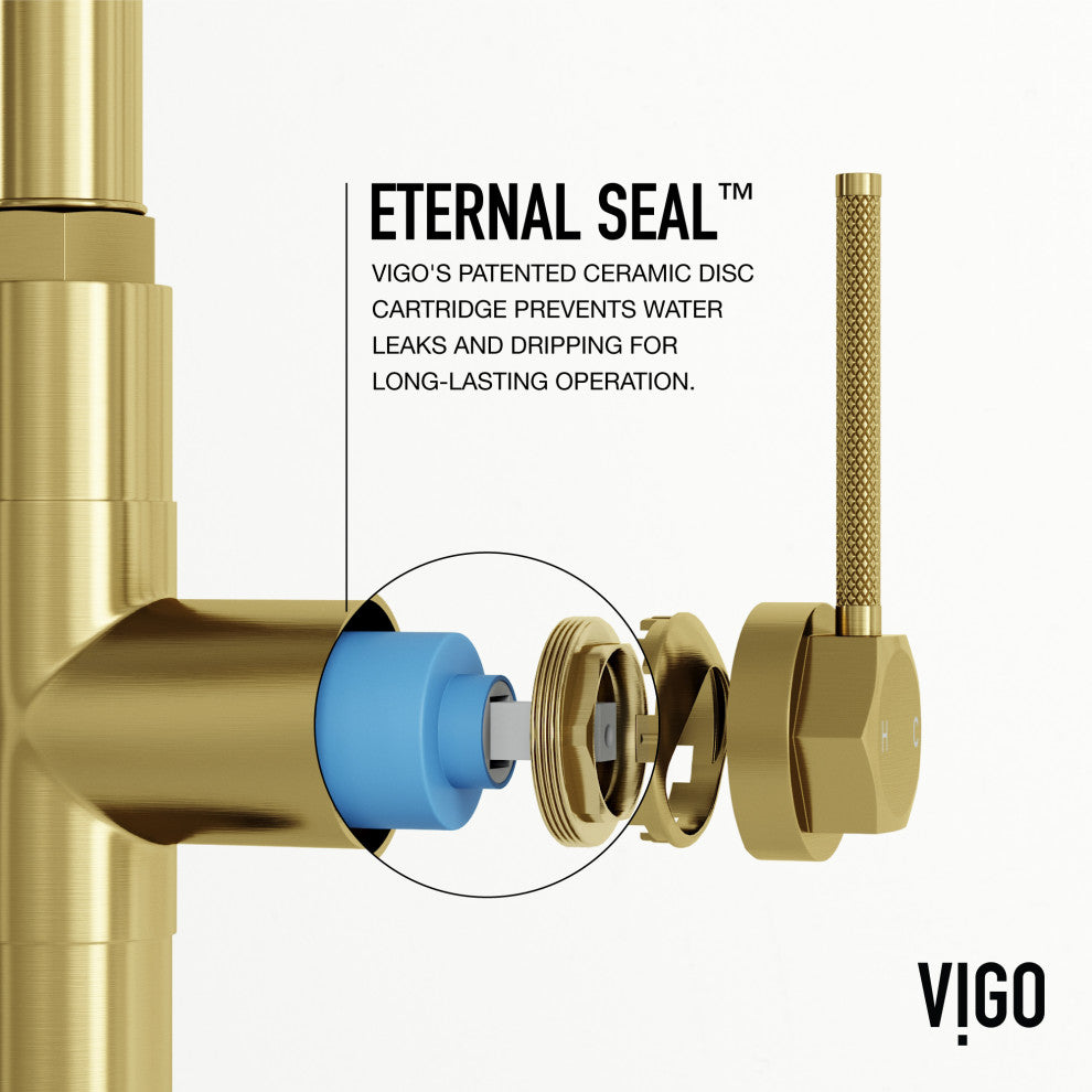 VIGO Hart Arched 18" H Single Handle Pull-Down Kitchen Faucet, Matte Brushed Gold, Without Extras