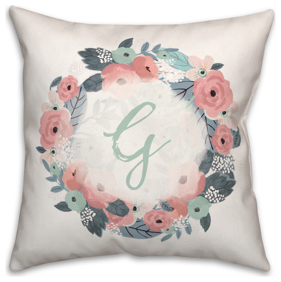 G Monogram Wreath 18x18 Spun Poly Pillow