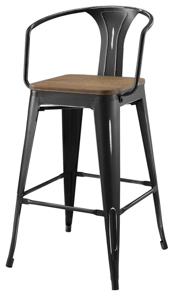 Bar Stool Chair Barstool, Set of 2, Wood, Metal, Black, Modern, Bar Pub Bistro