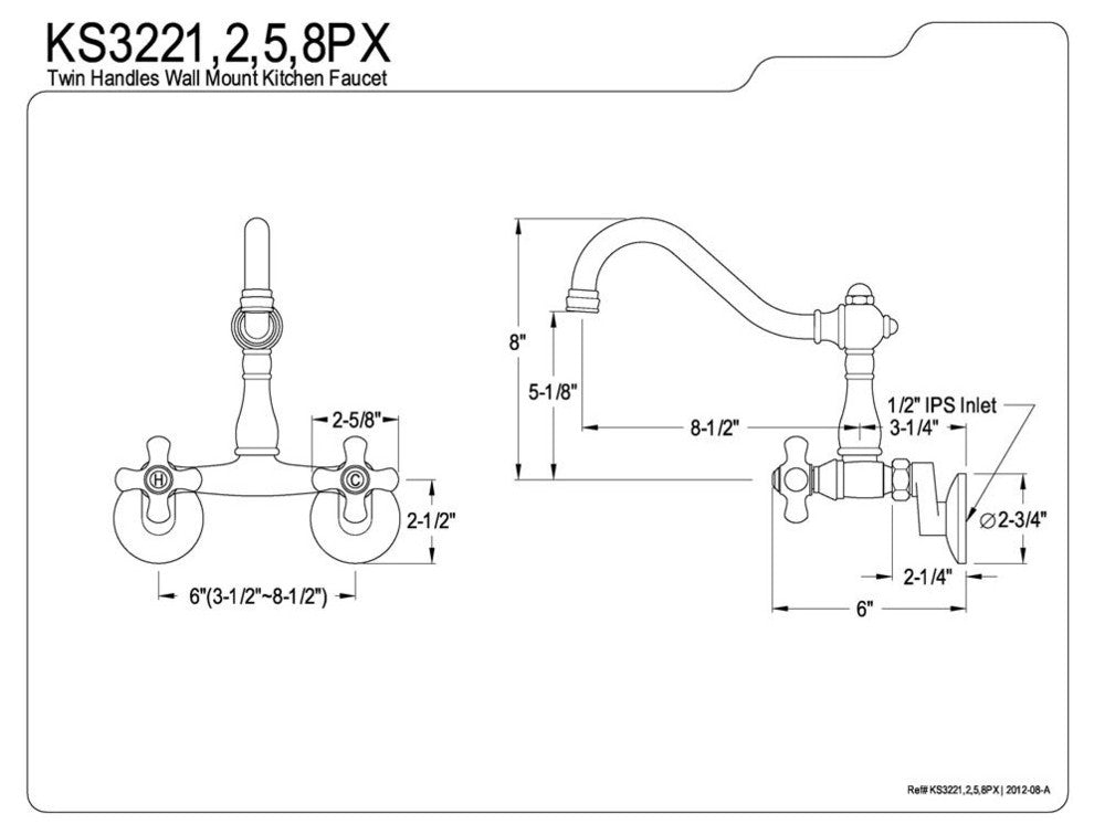 Satin Nickel Vintage Double Handle Wall Mount Kitchen Faucet KS3228PX