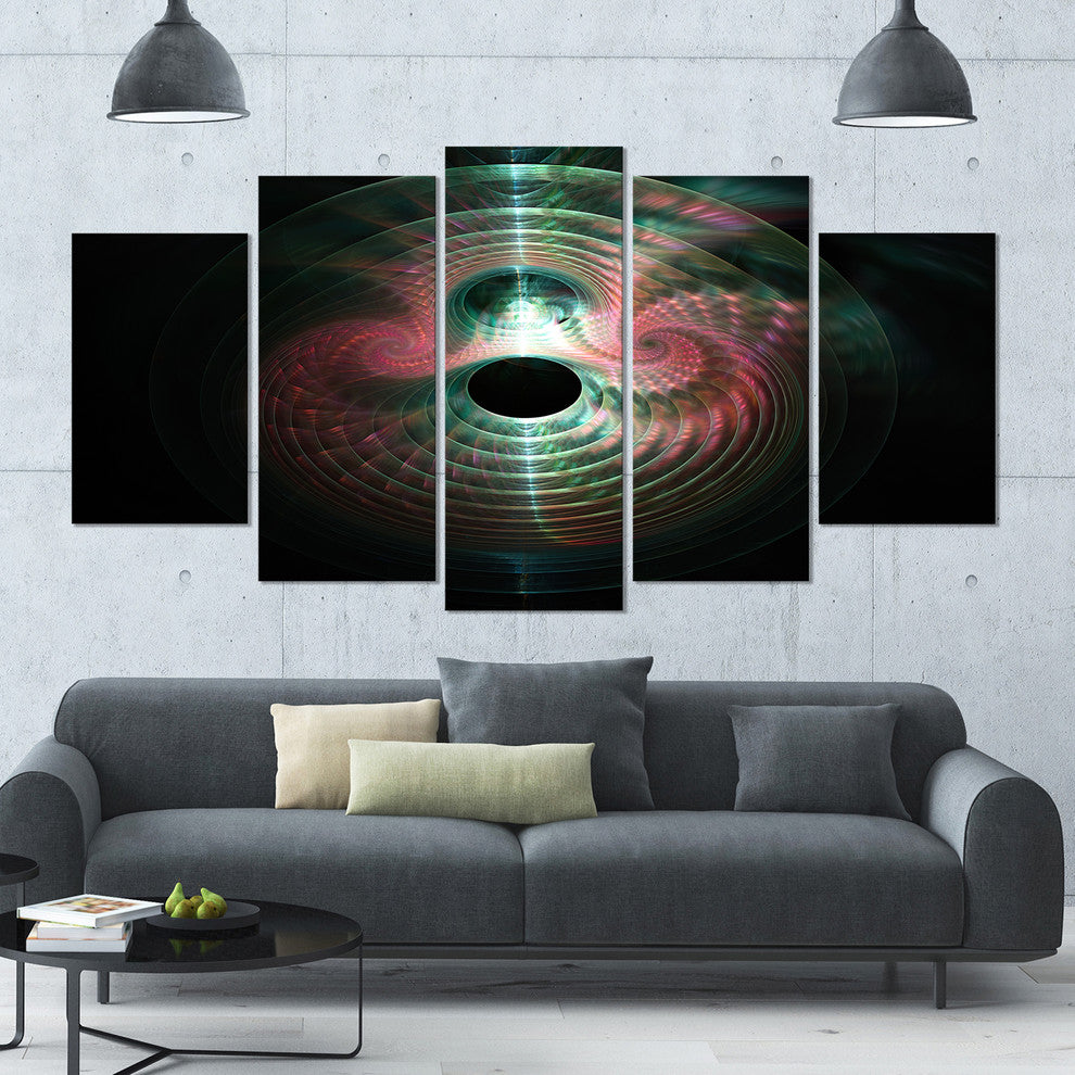 Green Pink Magical Lights, Contemporary Art on Canvas, 60"x32", 5 Panels