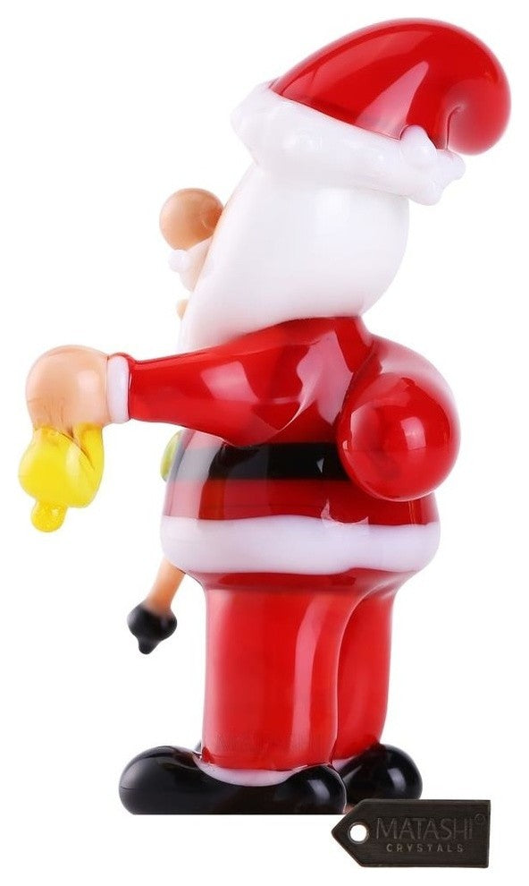 Murano Christmas Winter Decorative Glass Santa with Skis Figurine