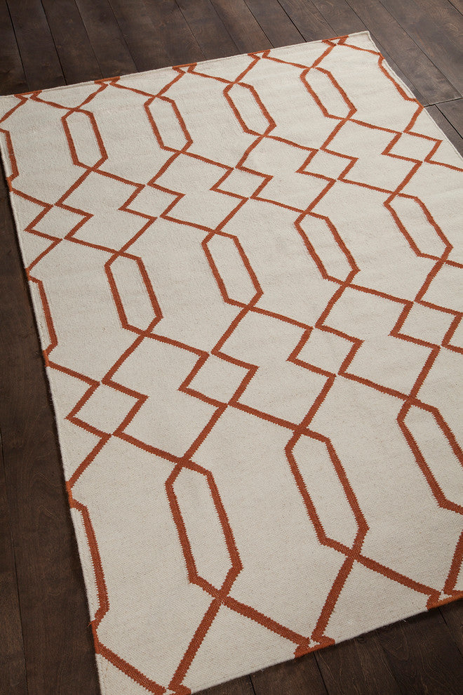Lima Contemporary Area Rug, White and Orange, 3'x5'
