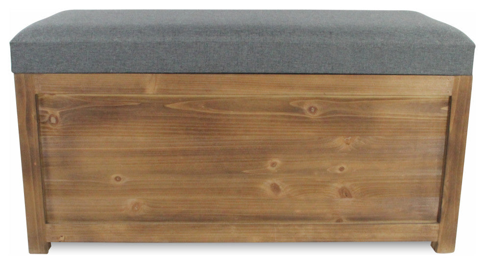 2-Piece Set Rectangular Gray Linen Fabric and Wood Storage Benches