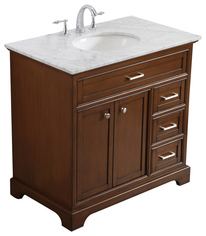Amber Single Bathroom Vanity, Blue, Teak, 36"