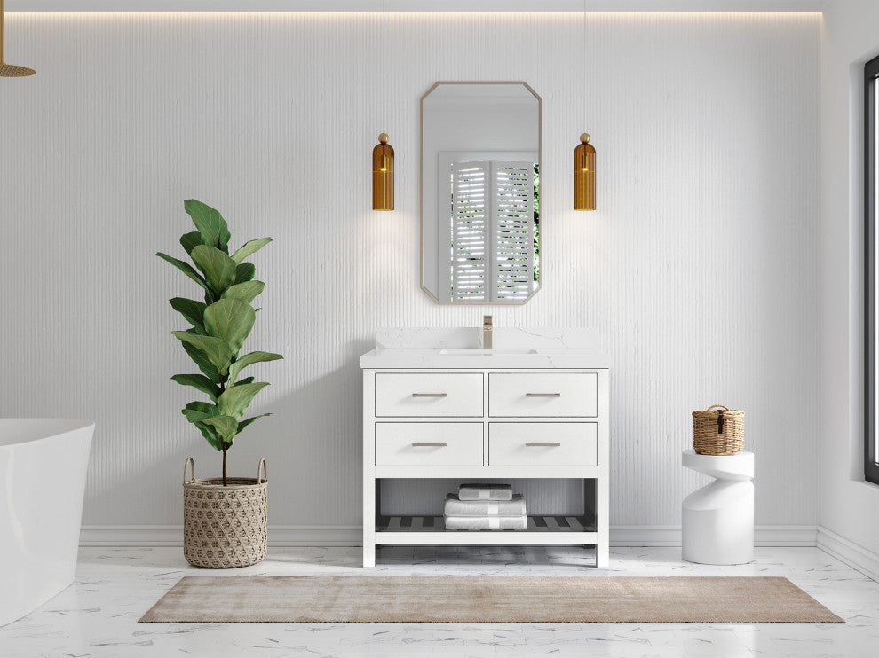 Parker 42 Single Sink Bathroom Vanity White 2" Calacatta Laza