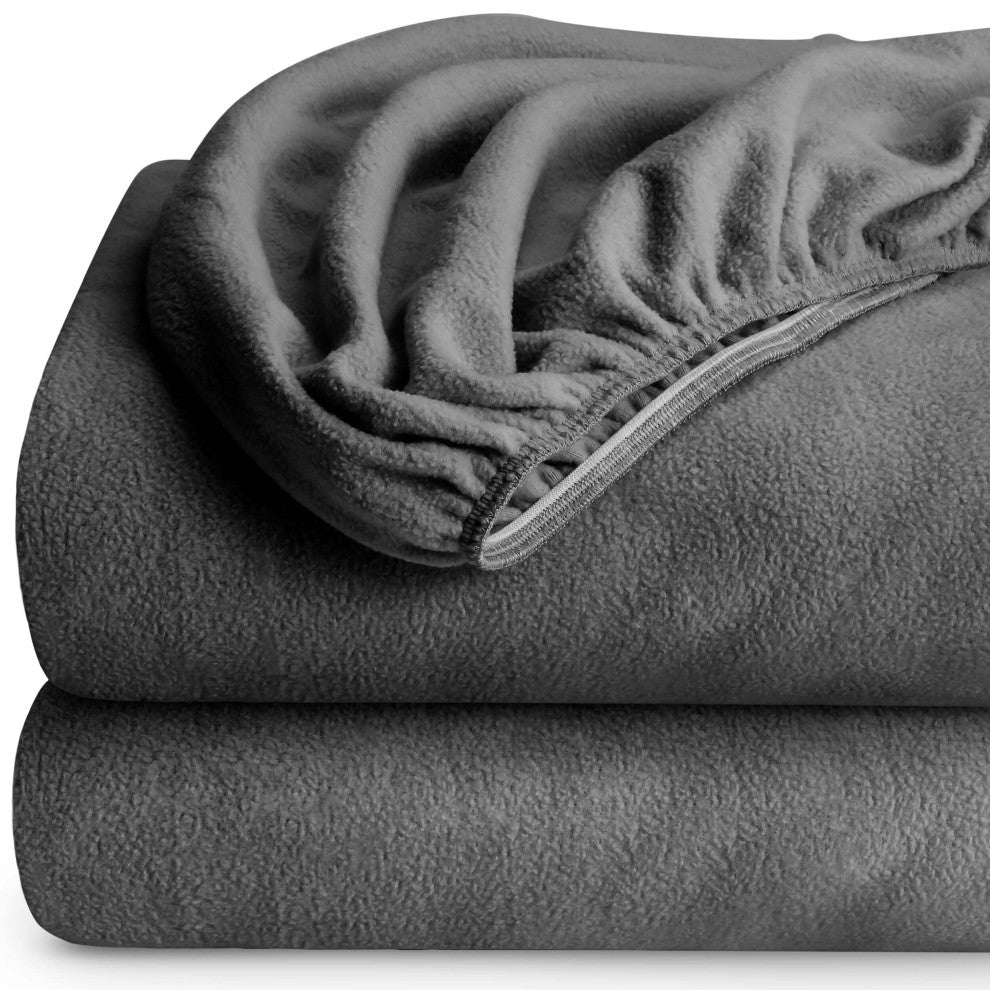 Bare Home Fleece Fitted Bottom Sheet Multi-Pack, Gray, Twin, Set of 5