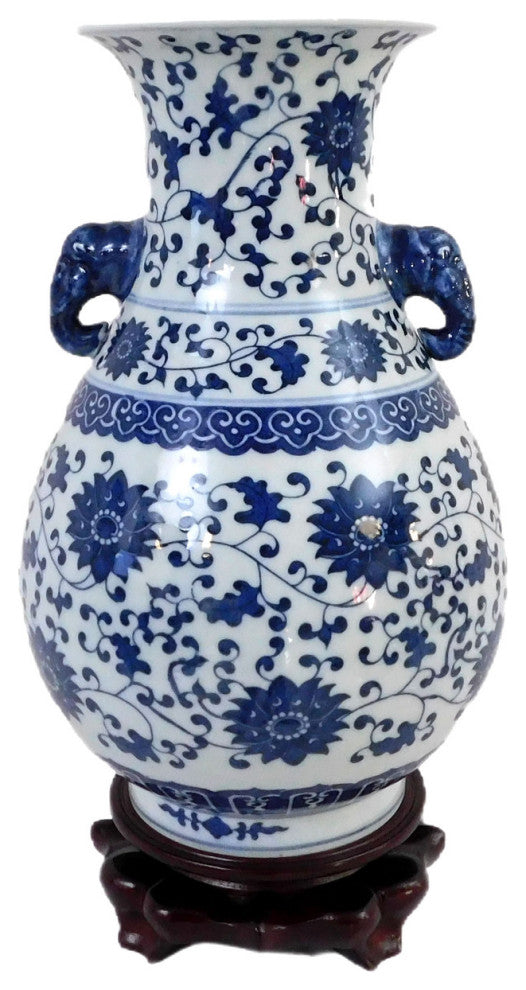 Daisy Chain Chinese Elephant Handle Vase Of Jingdezhen 13"�H