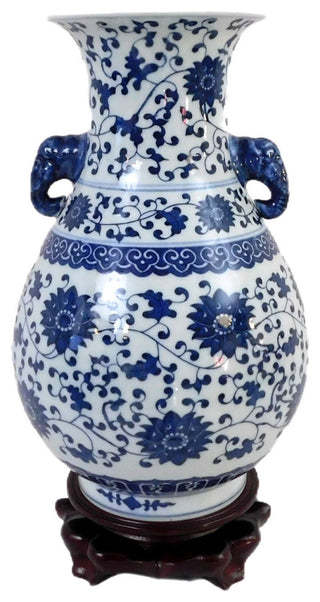 Daisy Chain Chinese Elephant Handle Vase Of Jingdezhen 13"�H
