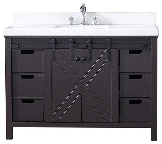 48" Single Vanity Brown, White Quartz Top, White Square Sink