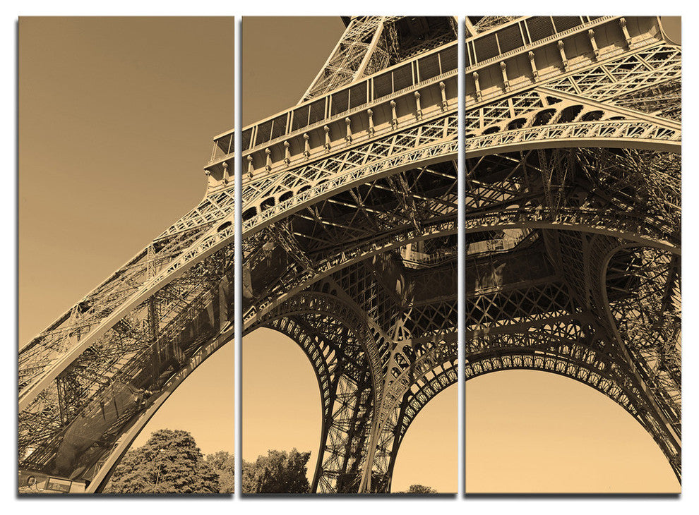 "Paris Eiffel Tower Side View from Ground" Metal Wall Art, 3 Panels, 36"x28"