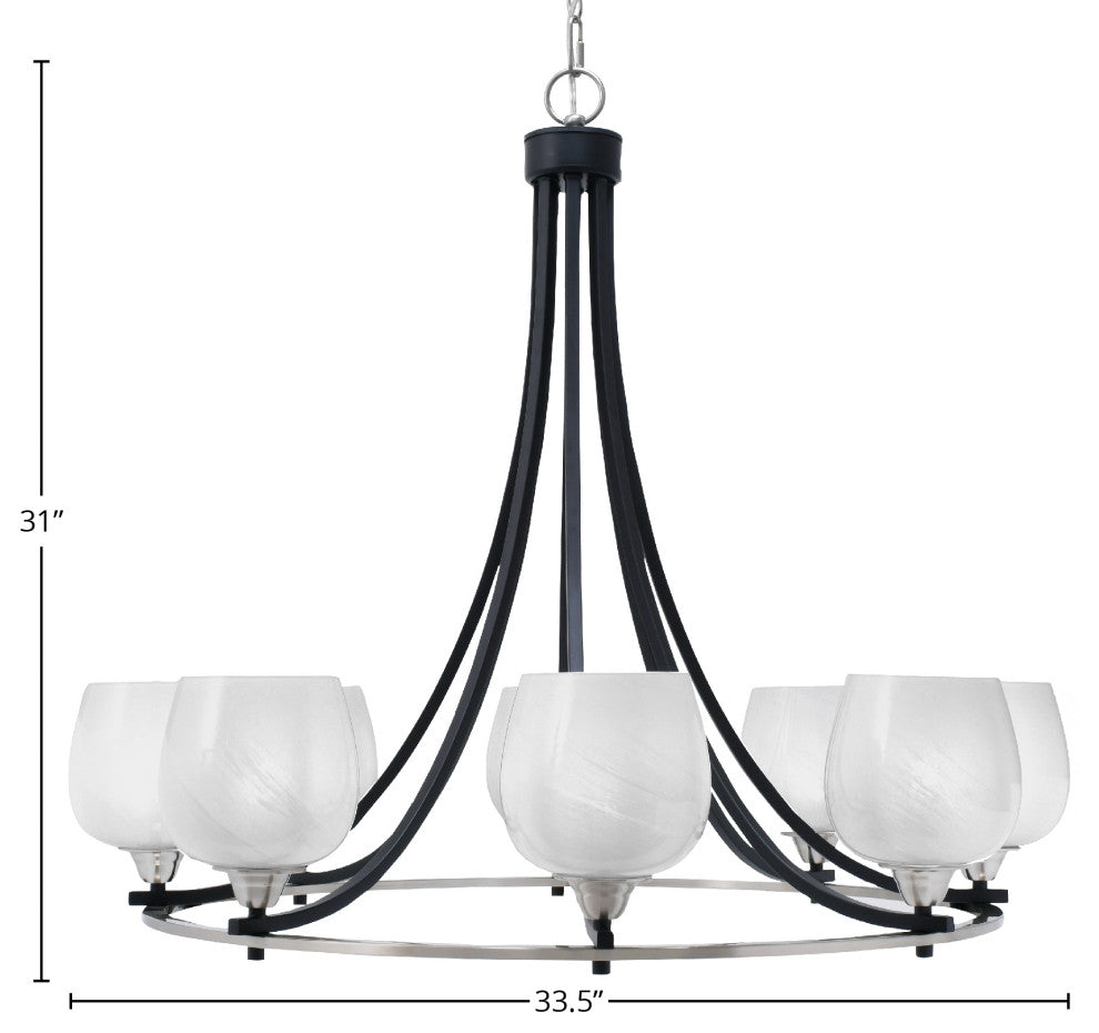 Paramount 8-Light Chandelier, Matte Black & Brushed Nickel, 6" White Marble