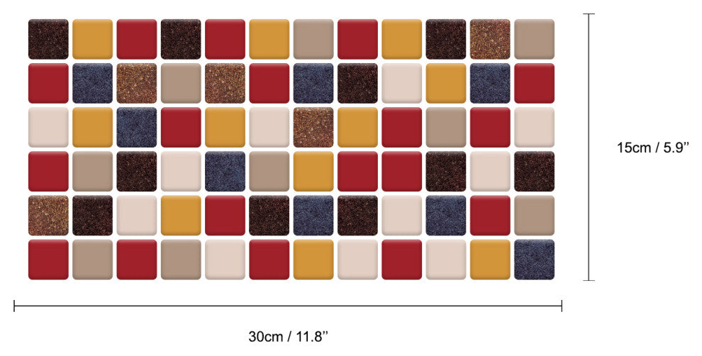 Cream Brown and Cherry Glitter Mosaic 3D Tile Sticker, Set of 12