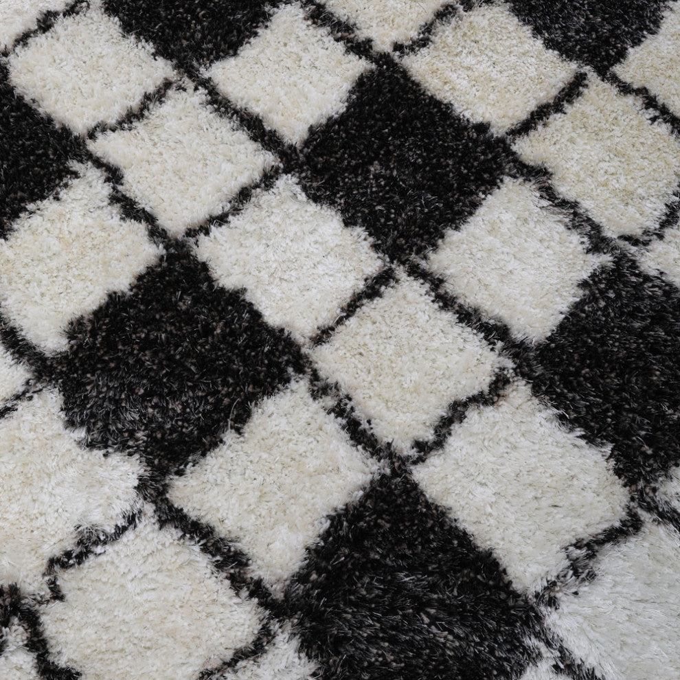 HAND TUFTED SHAG POLYESTER ECO-FRIENDLY AREA RUGS -  Gray White Color, Geometric