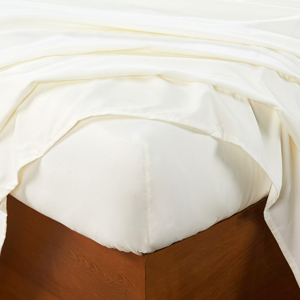Serenta Trois Embroidered 4 Piece Bed Sheet Set, Ivory, Twin