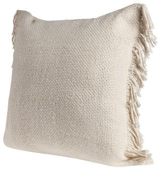 Solid Ivory Woven Throw Pillow with Fringe