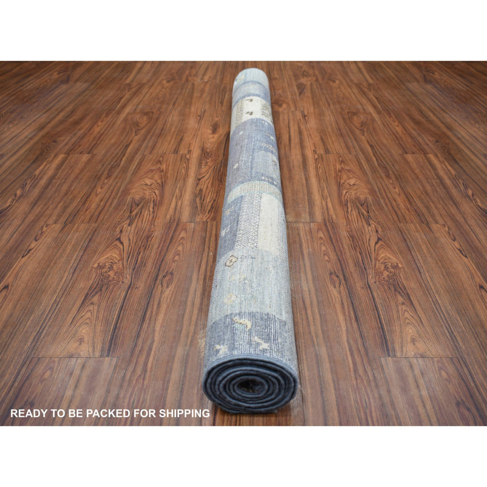 Gray with Blue Organic Wool Afghan Kashkuli Gabbeh Hand Knotted Rug 5'4" x 7'9"