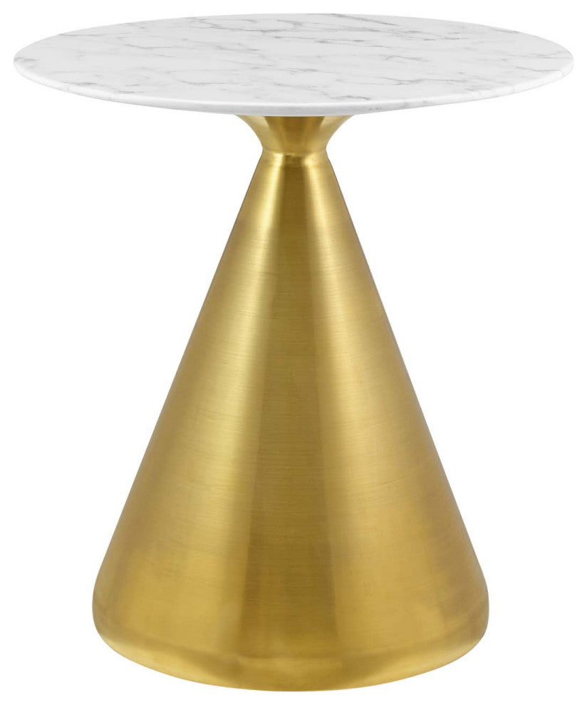 Dining Table, Round, Artificial Marble, Metal, Gold White, Modern, Cafe Bistro