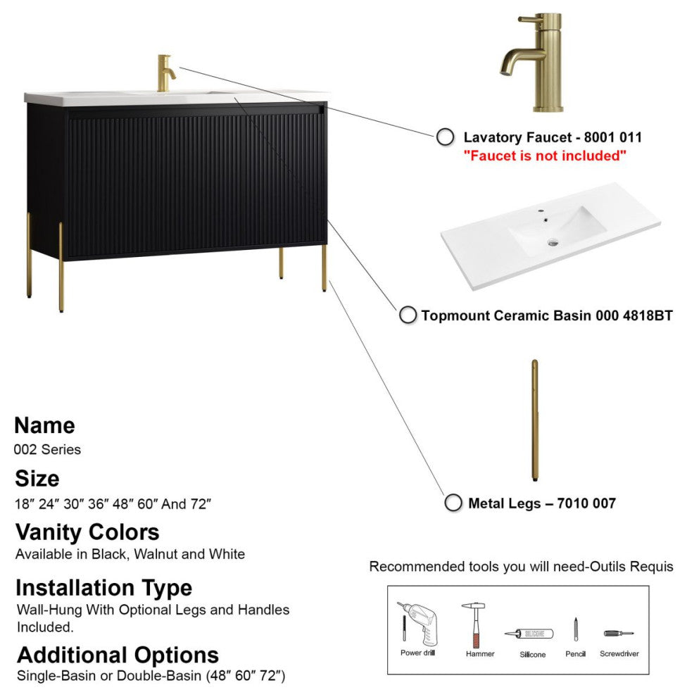 Flutie 48" Bathroom Vanity Set, Charcoal, Single Ceramic White Sink