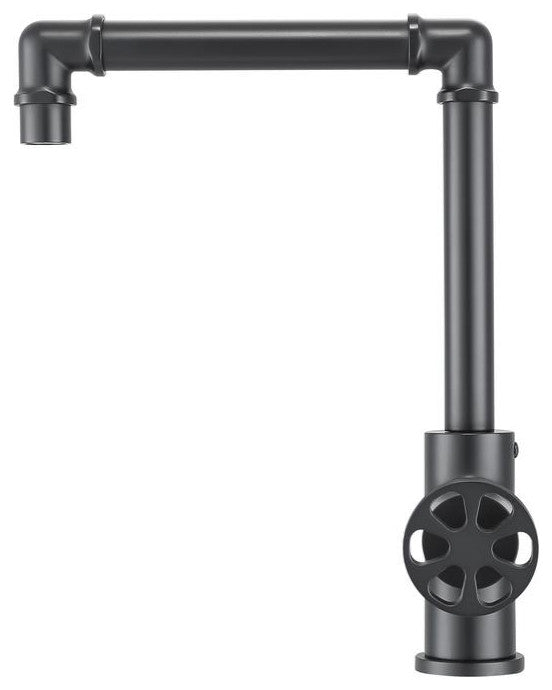 Urban Round Wheel Handle 1-Hole Bathroom Faucet in Matte Black
