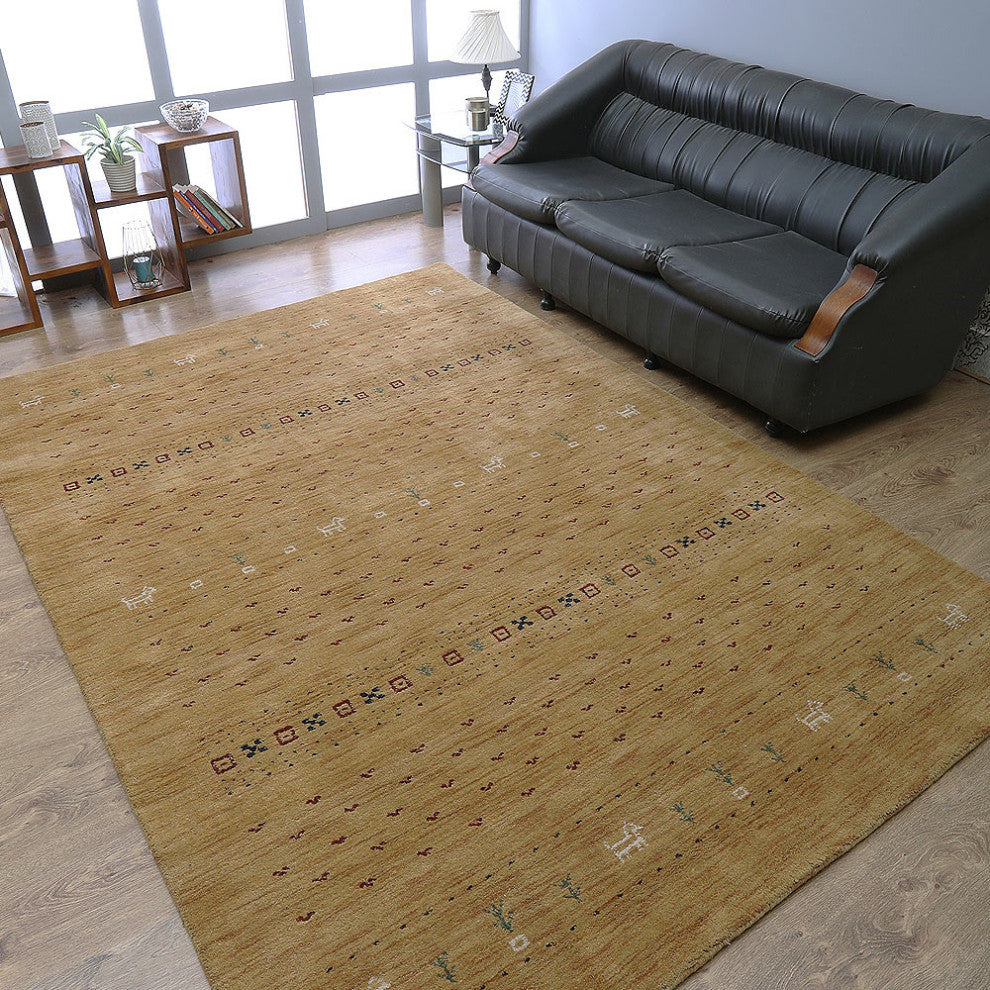 HAND KNOTTED LOOM WOOL ECO-FRIENDLY AREA RUGS - Rectangle, Gold, Contemporary