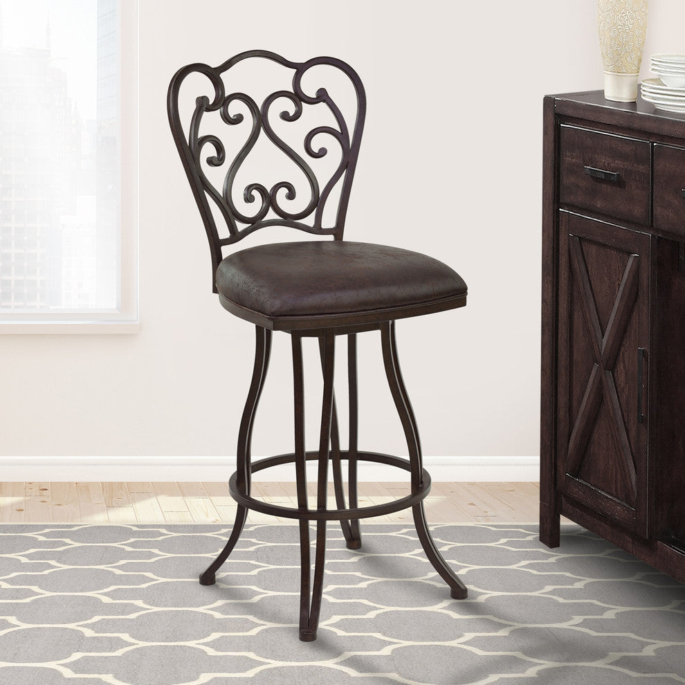 Olmost 30" Metal Swivel Barstool, Bandero Espresso Fabric and Auburn Bay Finish