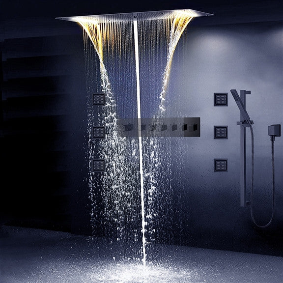 LED 6 Way Thermostatic Shower System With Body Massage Jets and Handheld Shower
