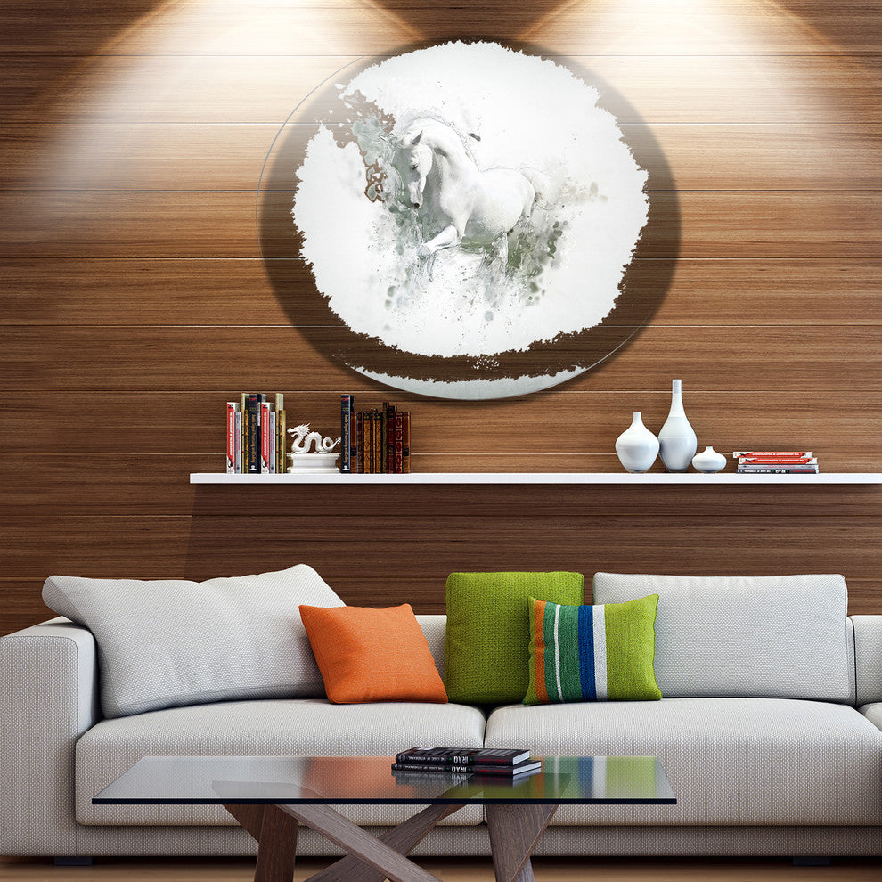 Graceful White Horse, Animal Round Wall Art, 23"