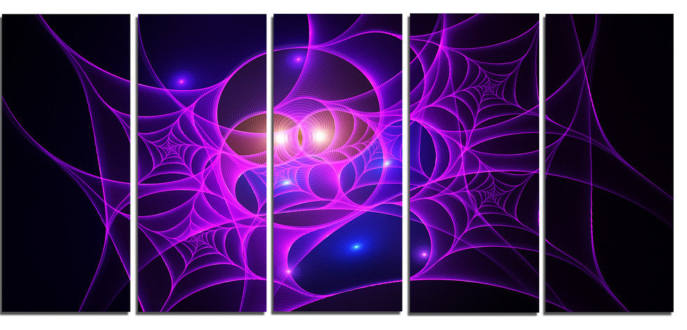 Bright Purple Fractal Cobweb, Abstract Canvas Art Print, 60"x28", 5 Panels