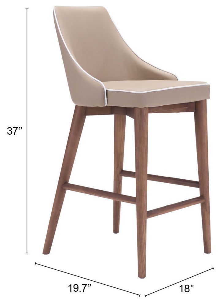 Counter Stool Chair, Fabric, Wood, Beige, Brown, Bar Kitchen Pub Cafe Bistro