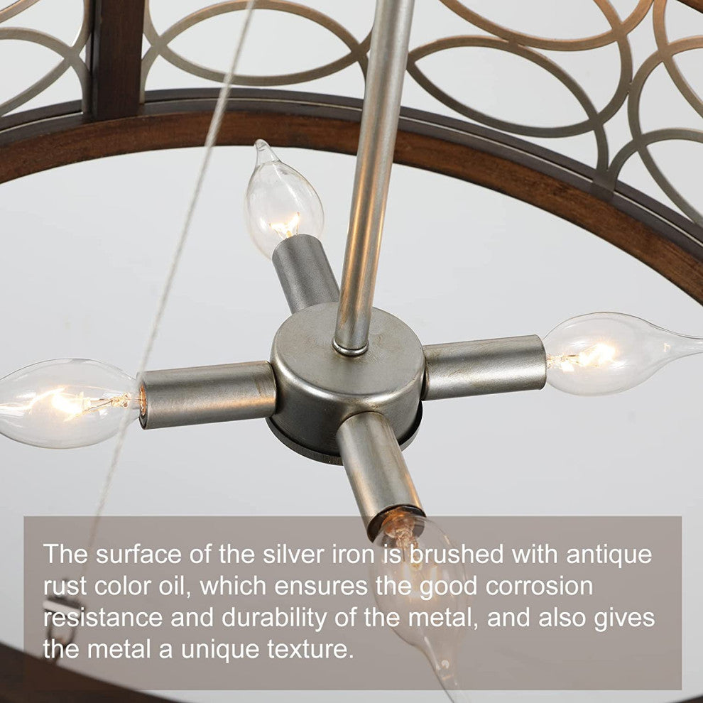 4 Light Farmhouse Dining Chandelier Drum Round Pendant Light With Chrome Finish