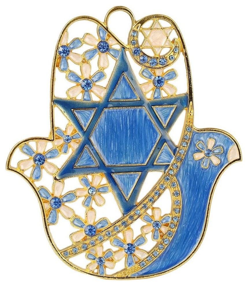 Hanging Hamsa Dove and Flowers with Star of David Wall Decor
