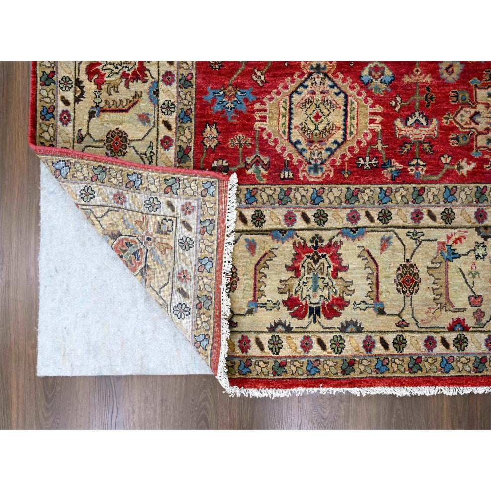 Auburn Red Hand Knotted Pure Wool Karajeh Design Oriental Rug, 9'3"x11'11"