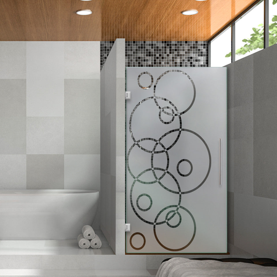 Hinged Alcove Shower Door With Flamenco Design, Semi-Private, 32"x75" Inches, Left
